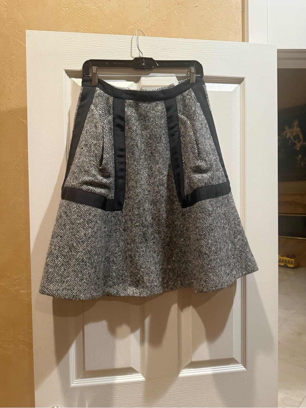 Women's Gray Tweed A-Line Skirt with Black Trim